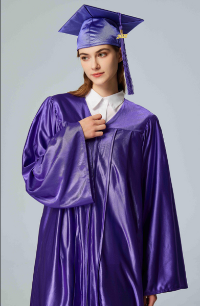 Unisex  Shiny Graduation Cap & Gown with Tassel 2025 Year Charm Rich Color