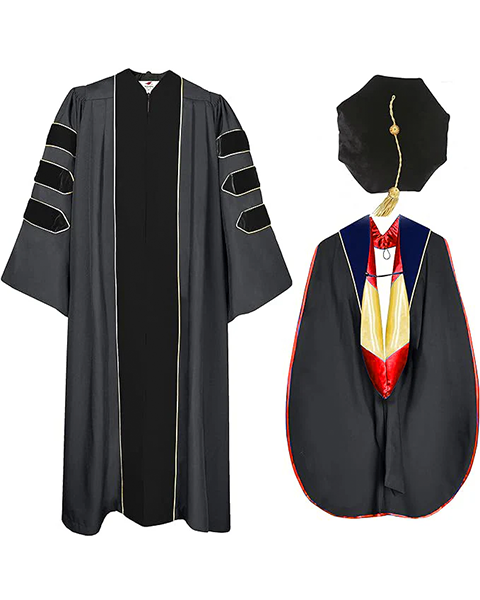 Deluxe Doctoral Graduation Gown with Gold Piping Plus Doctoral Tam and Doctoral Hood  Package（Rich Color）