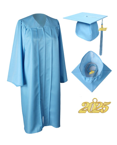 GraduationService Unisex  Matte Graduation Cap & Gown with Tassel 2025 Year Charm  Sky Blue 57"(6'0"-6'2")