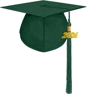 Unisex Adult Matte Graduation Cap with Graduation Tassel Charm 2024（Forest Green）