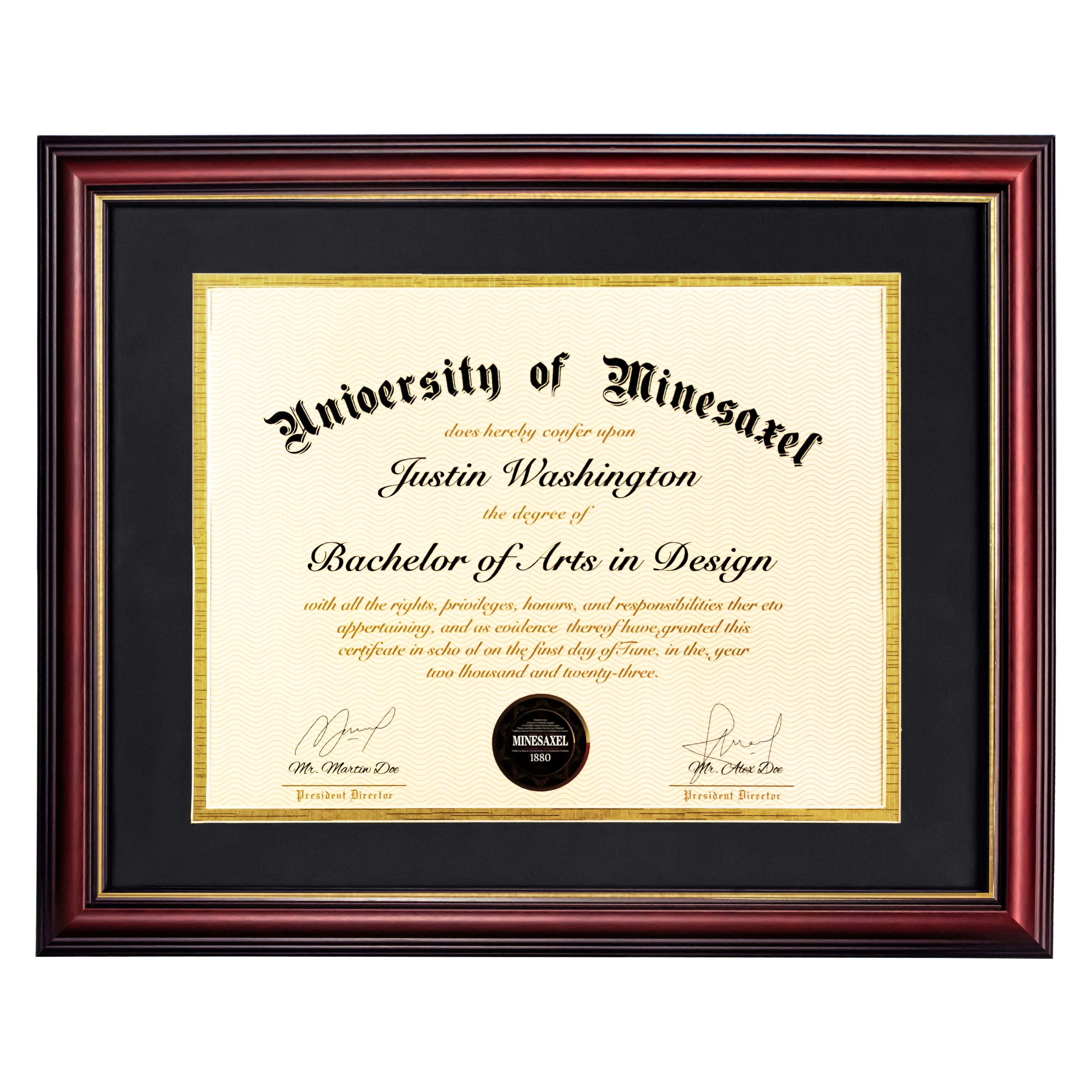 MyGradDay 8.5x11 Diploma Frame with Maroon over Gold Mat or Display 11x14 Document without Mat,Solid Wood & UV Protection Acrylic,Mahogany Degree Certificate Frame