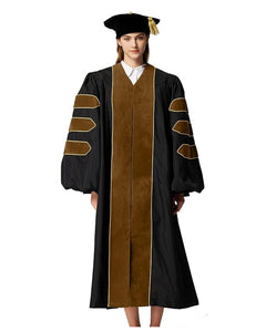 Deluxe Doctoral Graduation Gown with Gold Piping and Doctoral Tam Package (Brown Velvet)