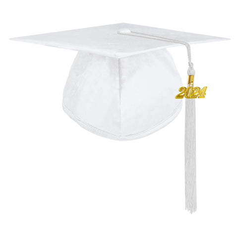 Unisex Adult Shiny Graduation Cap with Graduation Tassel Charm 2024（White）