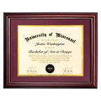MyGradDay 8.5x11 Diploma Frame with Maroon over Gold Mat or Display 11x14 Document without Mat,Solid Wood & UV Protection Acrylic,Mahogany Degree Certificate Frame