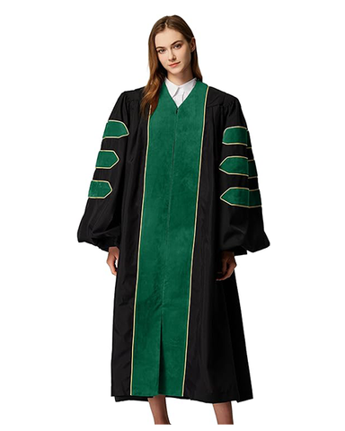 Deluxe Doctoral Graduation Gown|Graduation Regalia|PHD Gown with Gold Piping (Emerald Green Velvet)