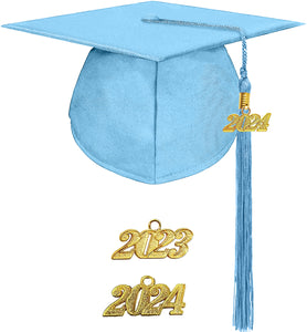 Unisex Adult Matte Graduation Cap with Graduation Tassel Charm 2024 （Sky Blue ）