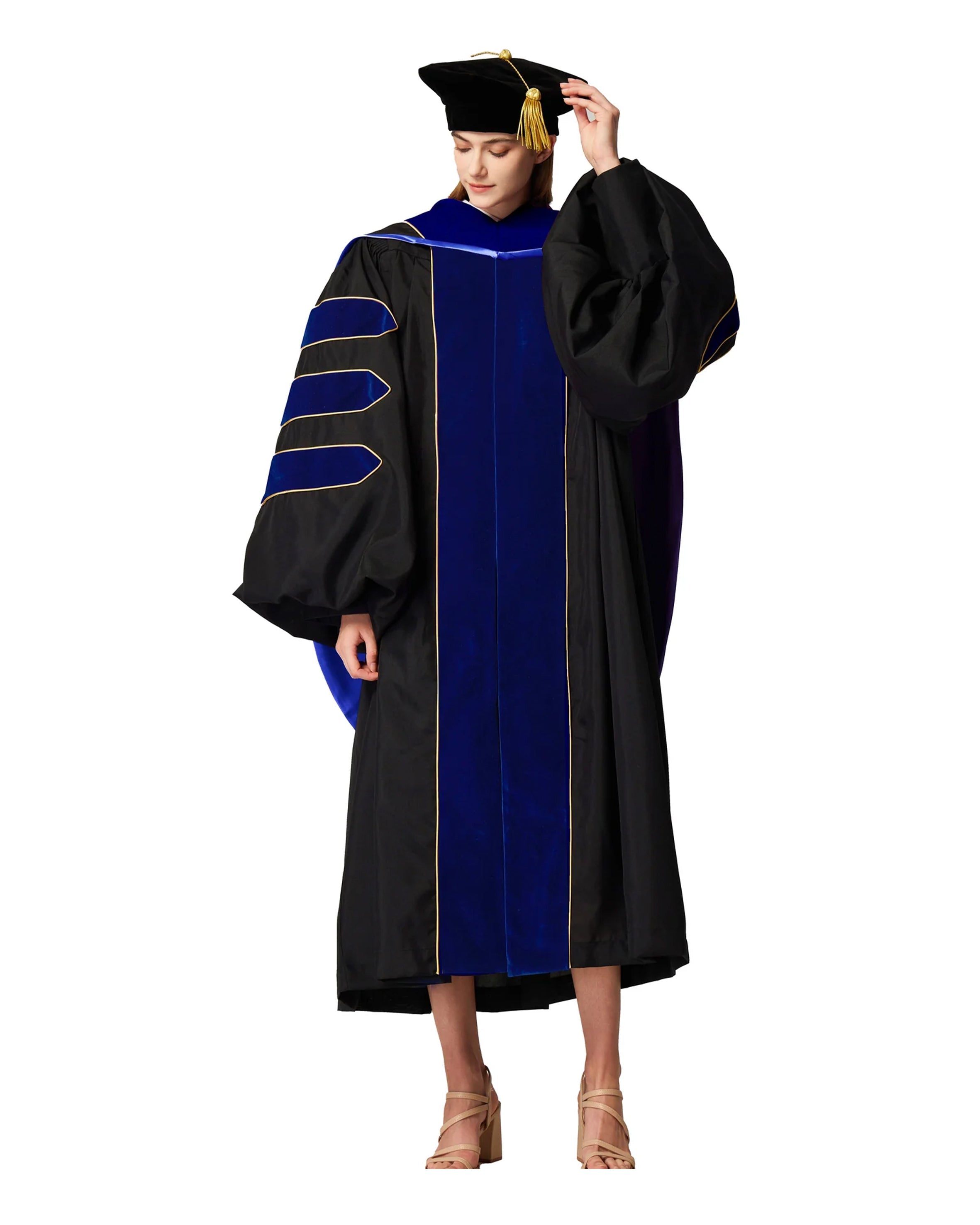 Deluxe Doctoral Graduation Gown with Gold Piping Plus Doctoral Tam and Doctoral Hood  Package MyGradDay