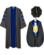 Deluxe Doctoral Graduation Gown with Gold Piping Plus Doctoral Tam and Doctoral Hood  Package