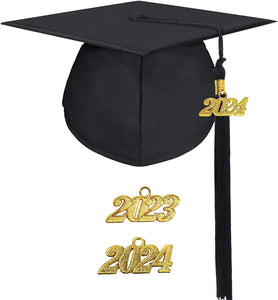 Unisex Adult Matte Graduation Cap with Graduation Tassel Charm 2024（Black）