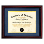MyGradDay 8.5x11 Diploma Frame with Maroon over Gold Mat or Display 11x14 Document without Mat,Solid Wood & UV Protection Acrylic,Mahogany Degree Certificate Frame