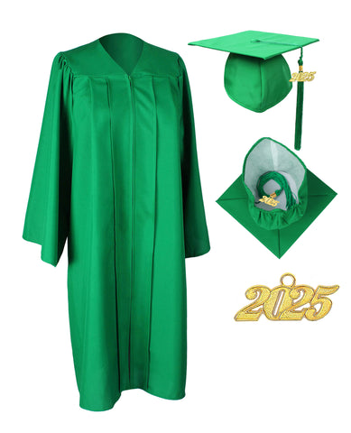 GraduationService Unisex  Matte Graduation Cap & Gown with Tassel 2025 Year Charm  Emerald Green 42"(4'9"-4'11")