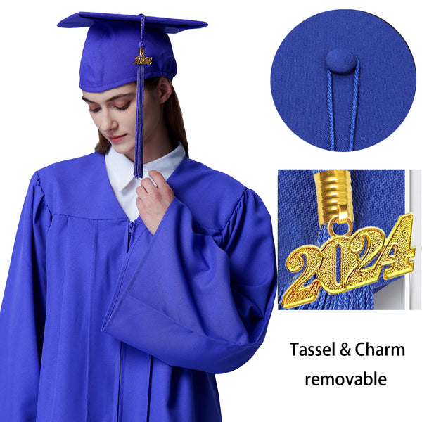 Unisex Adult Matte Graduation Cap with Graduation Tassel Charm 2024（Royal Blue）