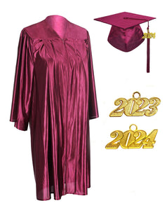 Unisex Maroon  Shiny Graduation Cap & Gown with Tassel 2024 Year Charm Rich Color