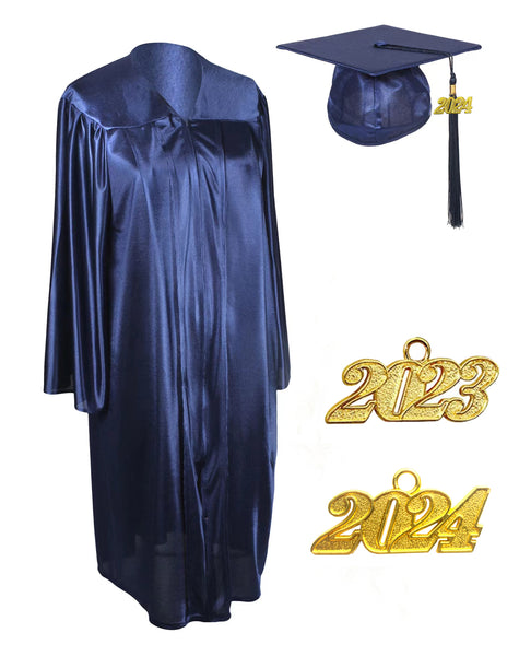 Unisex  Shiny Graduation Cap & Gown with Tassel 2024 Year Charm Rich Color