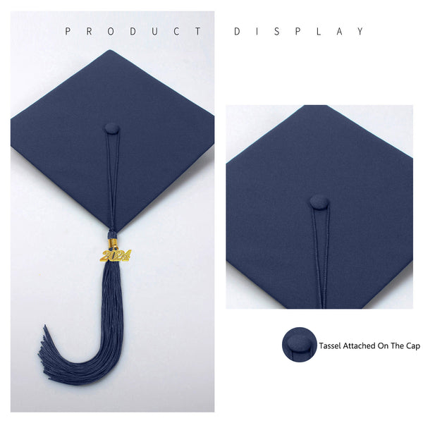 Unisex Adult Matte Graduation Cap with Graduation Tassel Charm 2024（Navy Blue）