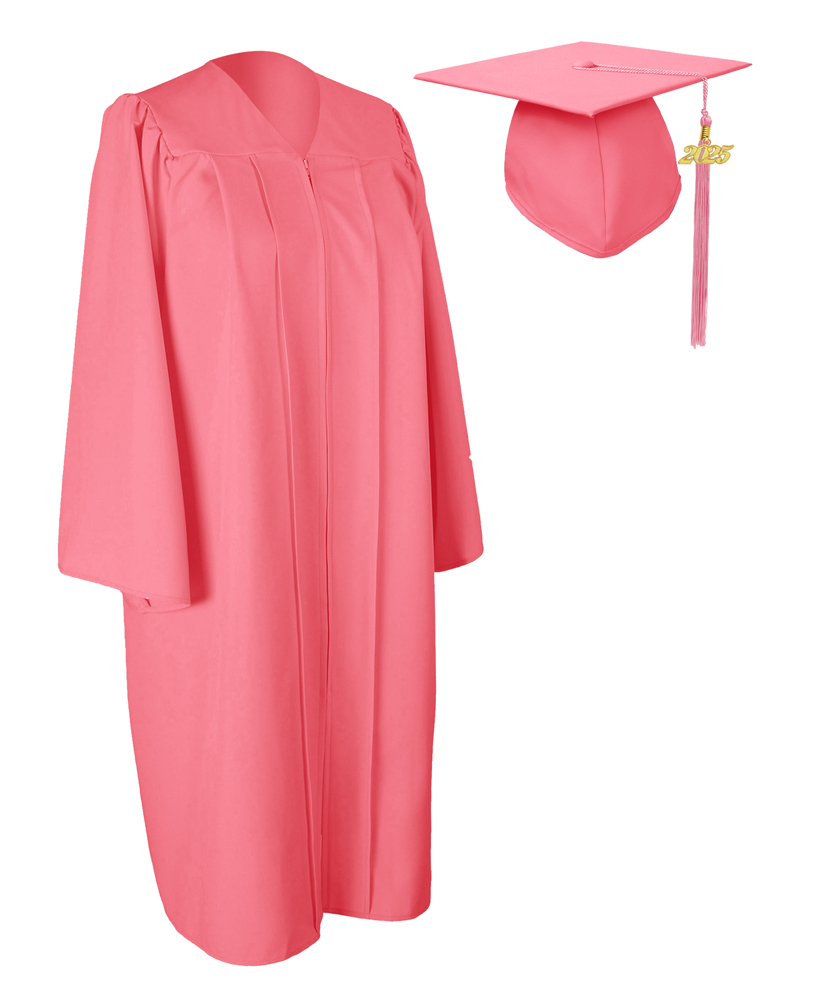 GraduationService Unisex  Matte Graduation Cap & Gown with Tassel 2025 Year Charm  Pink 39"(4'6"-4'8")