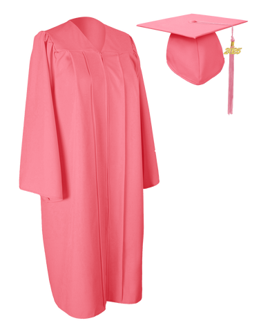 GraduationService Unisex  Matte Graduation Cap & Gown with Tassel 2025 Year Charm  Pink 39"(4'6"-4'8")