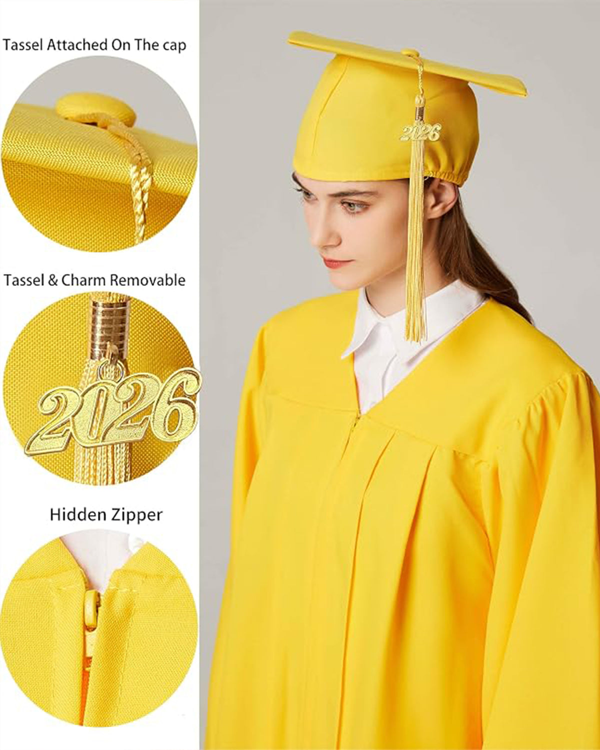 MyGradDay Unisex Matte Graduation Cap and Gown 2026 Set with Tassel Honor Cord Graduation Stoles