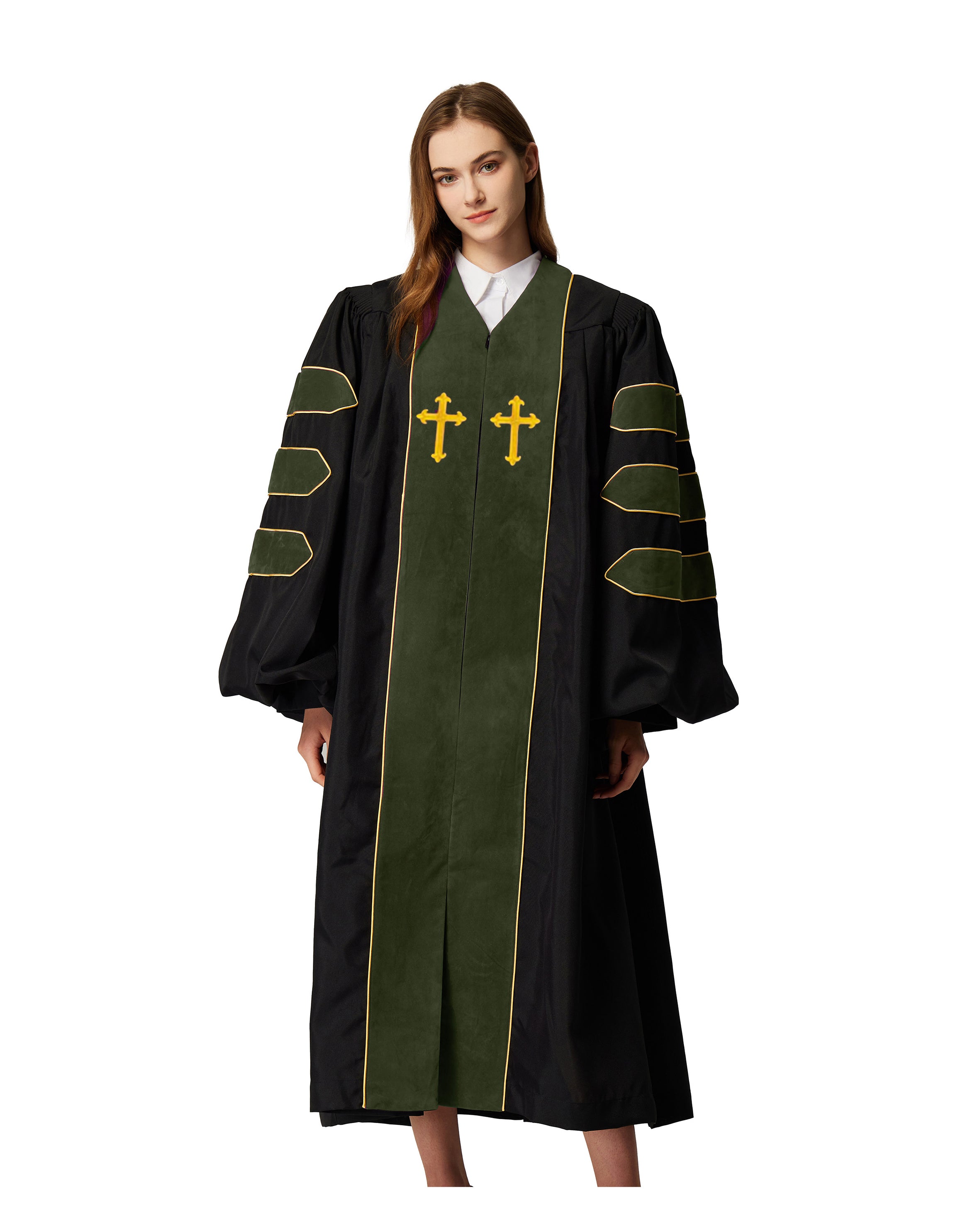 MyGradDay Unisex Deluxe Doctor of Divinity Clergy Robes  Doctorate pulpit robes with Gold Piping Available for Customization