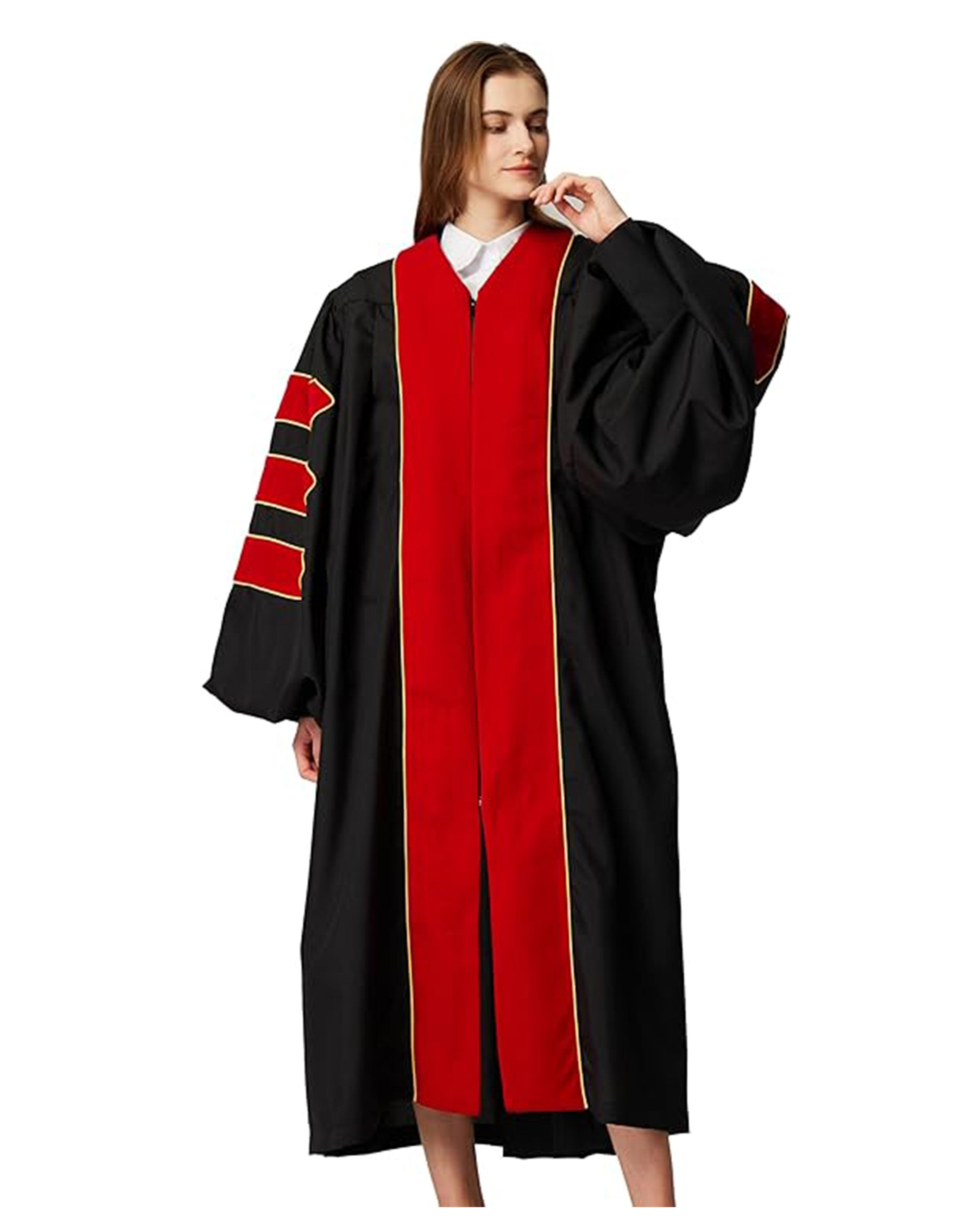 Deluxe Doctoral Graduation Gown|Graduation Regalia|PHD Gown with Gold Piping