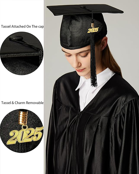 MyGradDay Unisex Adult Shiny Graduation Cap with 2024+2025 Tassel Year Charm
