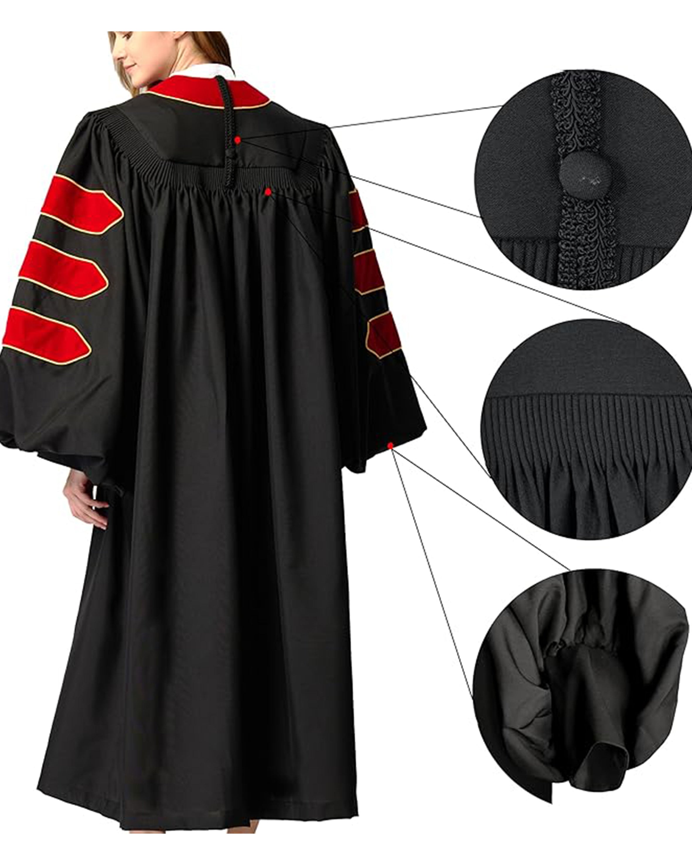 Deluxe Doctoral Graduation Gown|Graduation Regalia|PHD Gown with Gold Piping