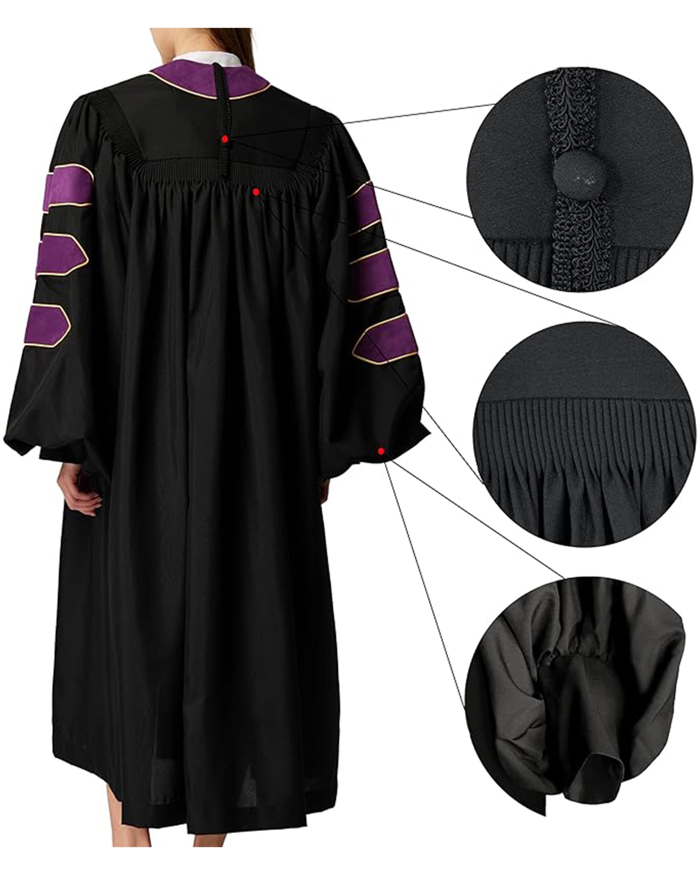 Deluxe Doctoral Graduation Gown with Gold Piping and Doctoral Tam Package (Purple Velvet)
