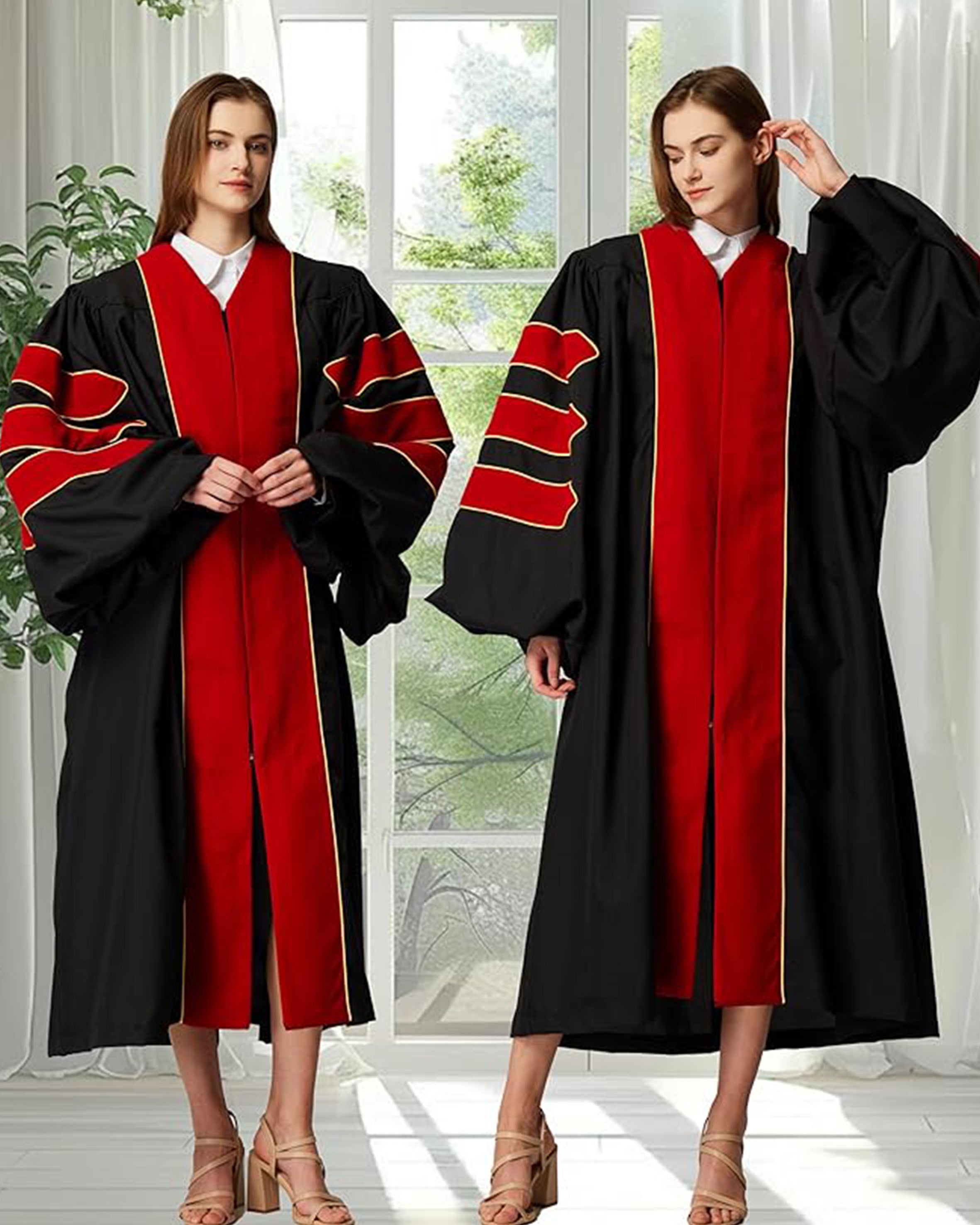 Deluxe Doctoral Graduation Gown|Graduation Regalia|PHD Gown with Gold Piping