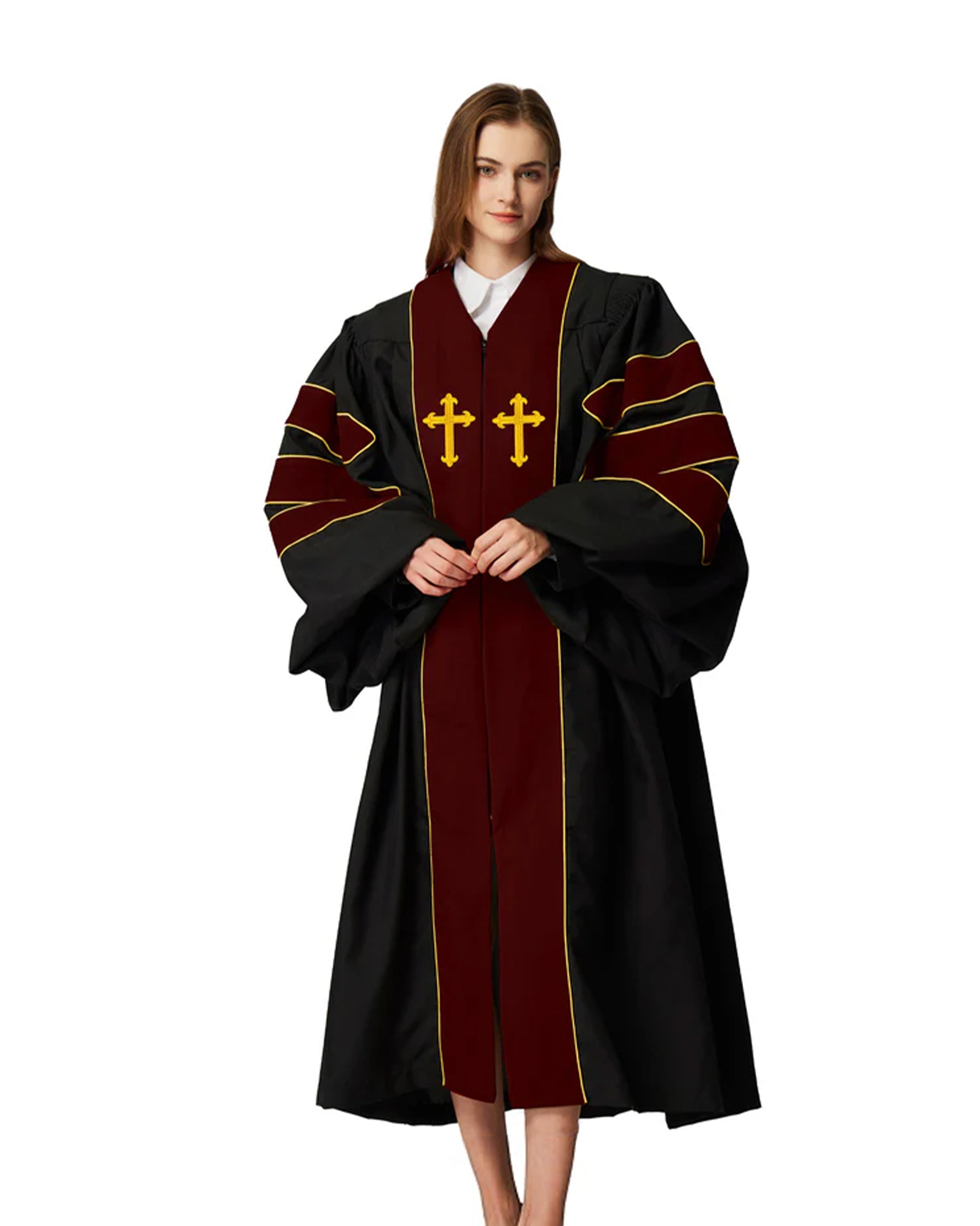 MyGradDay Unisex Deluxe Doctor of Divinity Clergy Robes  Doctorate pulpit robes with Gold Piping Available for Customization