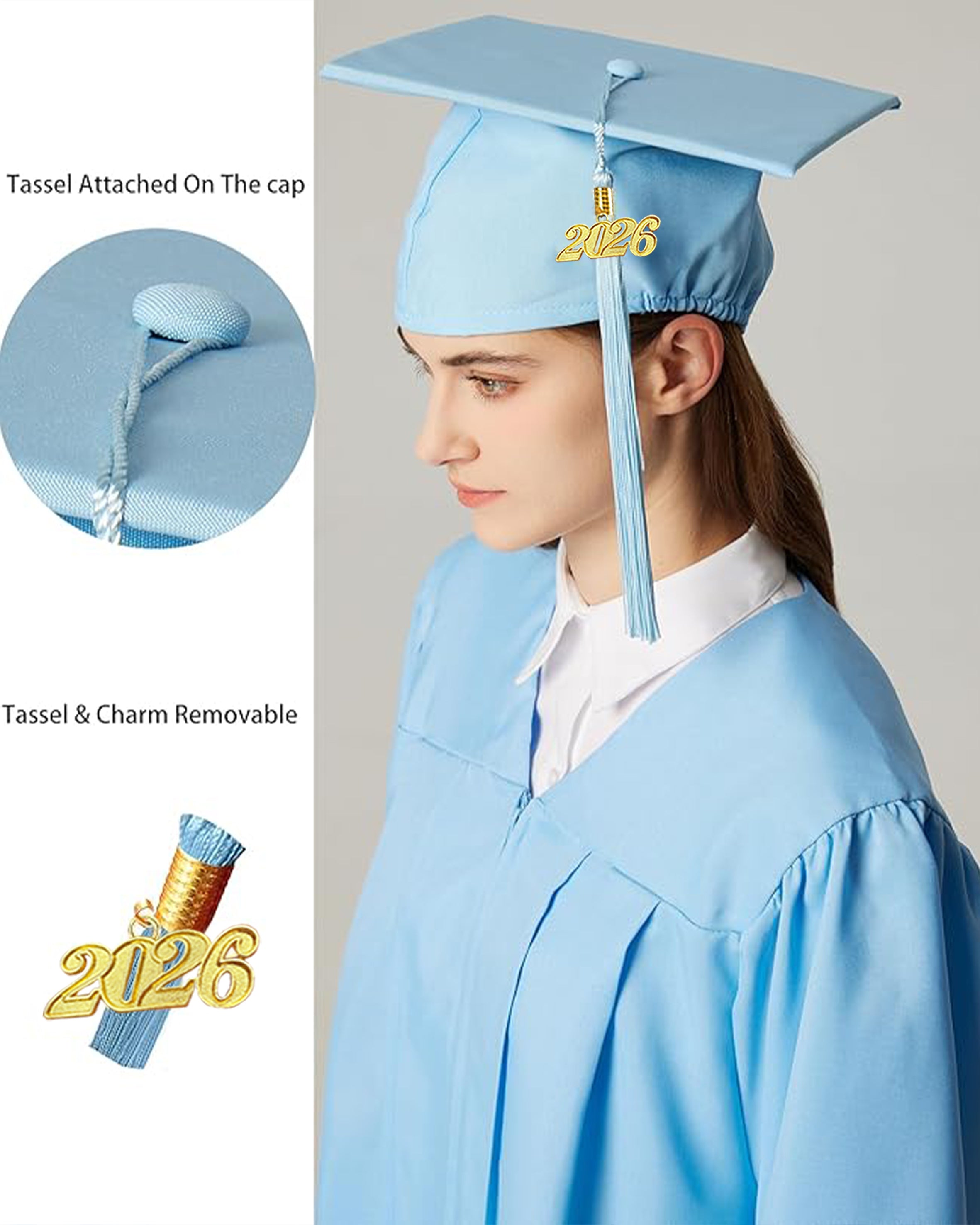 MyGradDay Unisex Adult Matte Graduation Cap with Tassel 2026 Year Charm