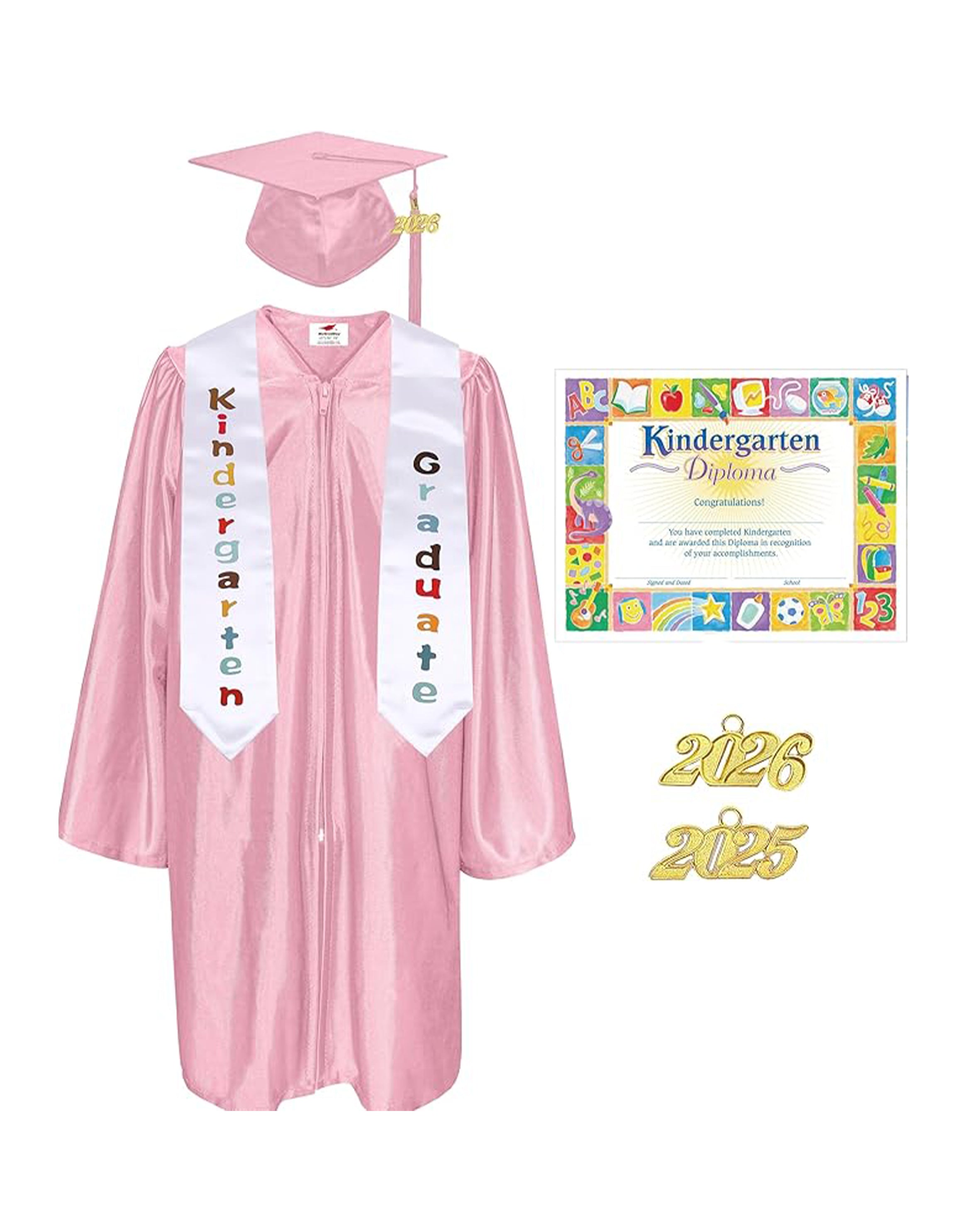 MyGradDay Kindergarten Graduation Cap Gown Stole Package with 2026 Tassel, Certificate