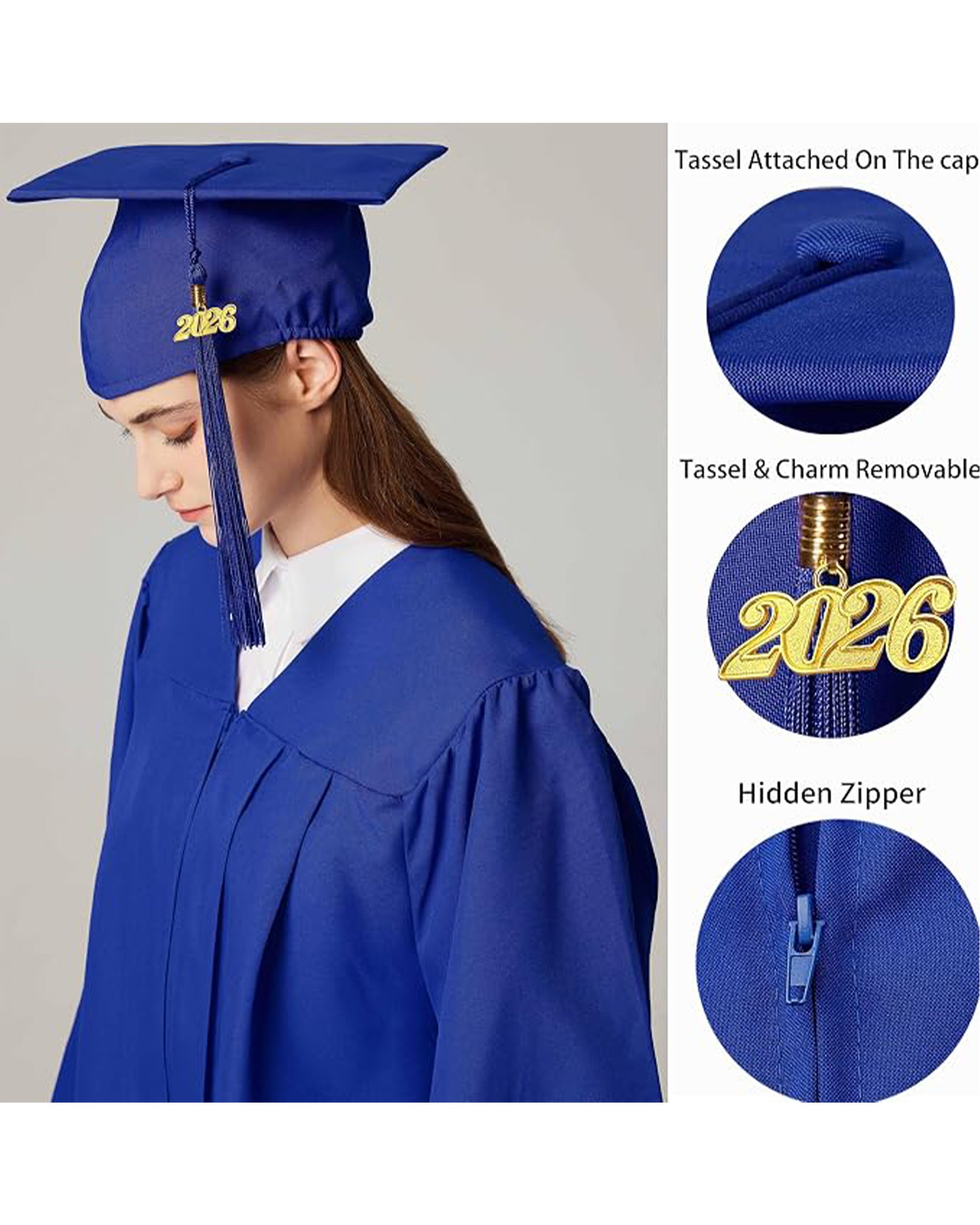 MyGradDay Unisex Matte Graduation Cap and Gown 2026 Set with Tassel Honor Cord Graduation Stoles