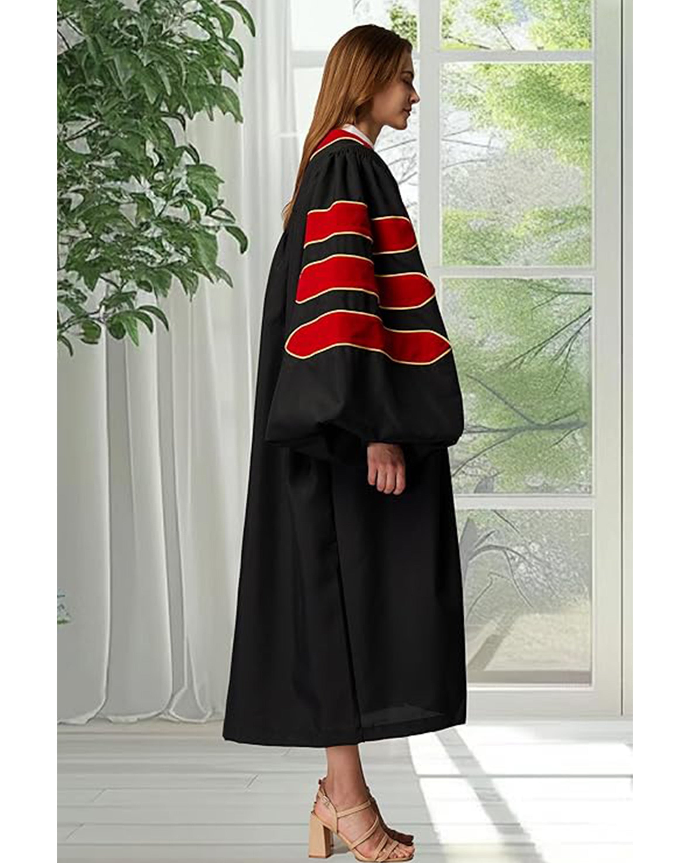 Deluxe Doctoral Graduation Gown|Graduation Regalia|PHD Gown with Gold Piping