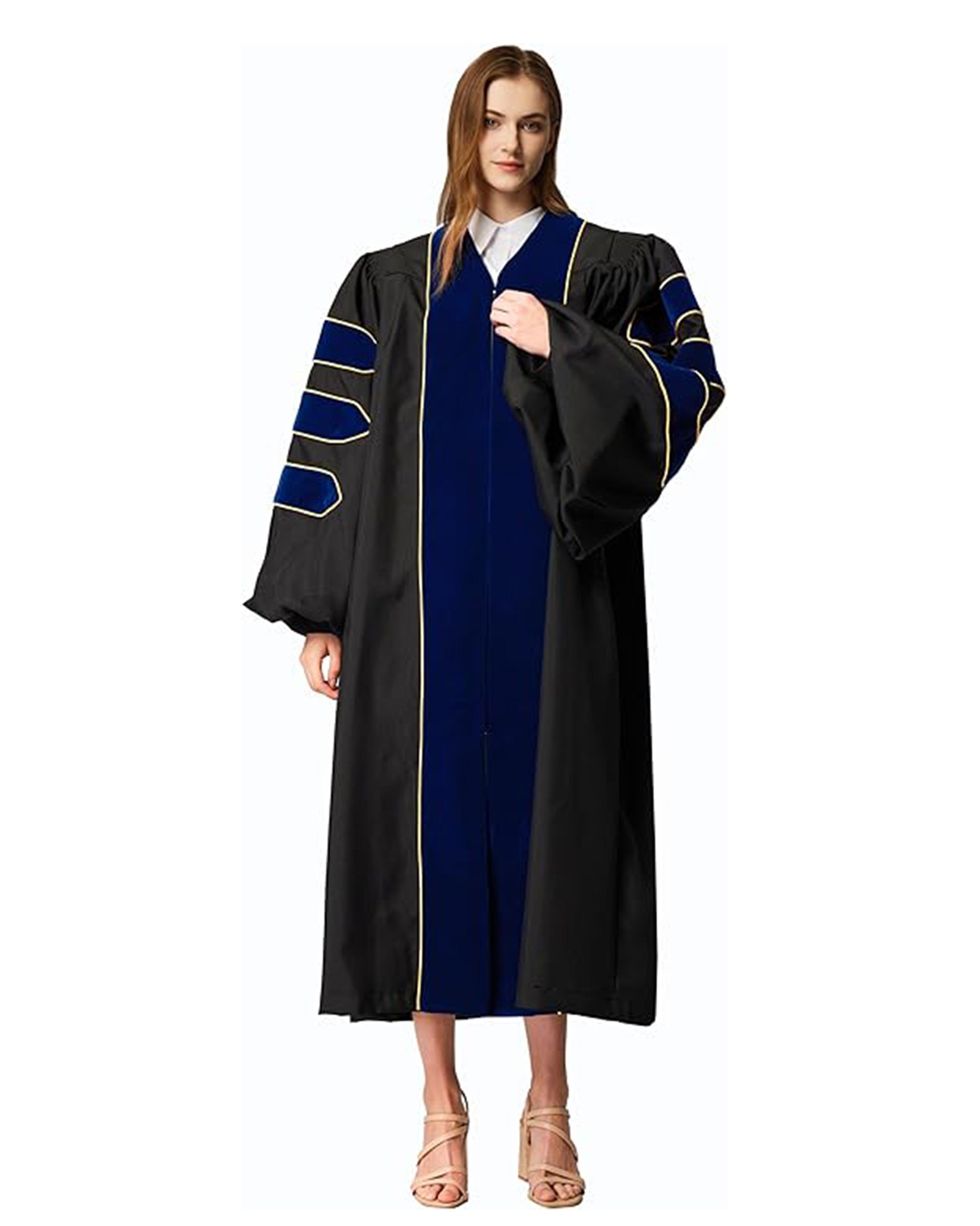 Deluxe Doctoral Graduation Gown|Graduation Regalia|PHD Gown with Gold Piping