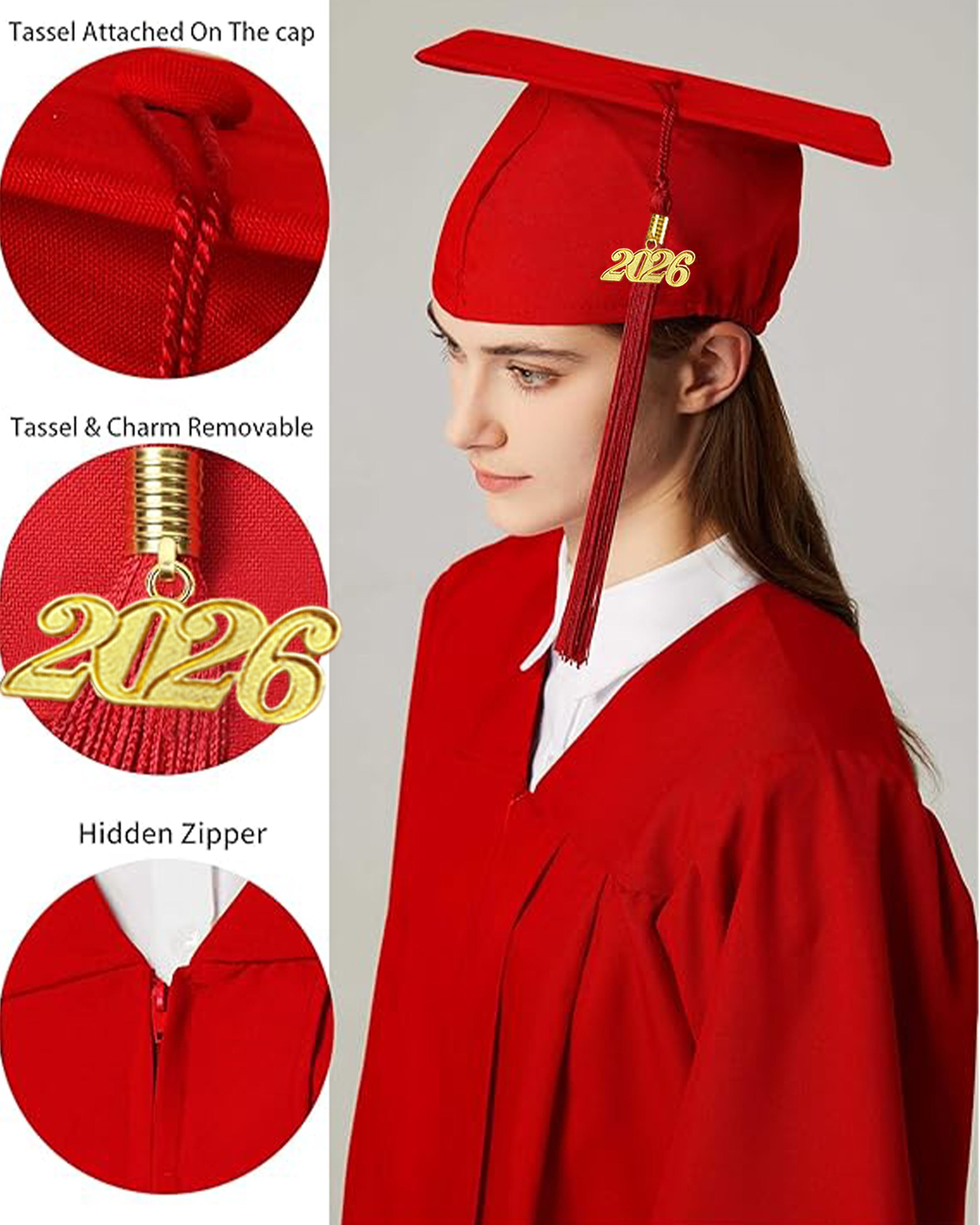 Unisex Matte Graduation Cap & Gown with Tassel 2026 Year Charm ( Rich Color )