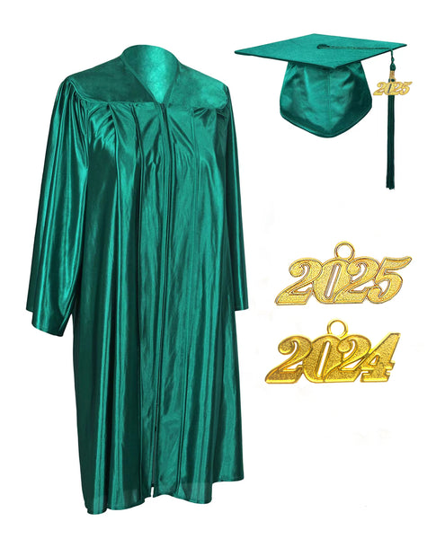 Unisex  Shiny Graduation Cap & Gown with Tassel 2025 Year Charm Rich Color