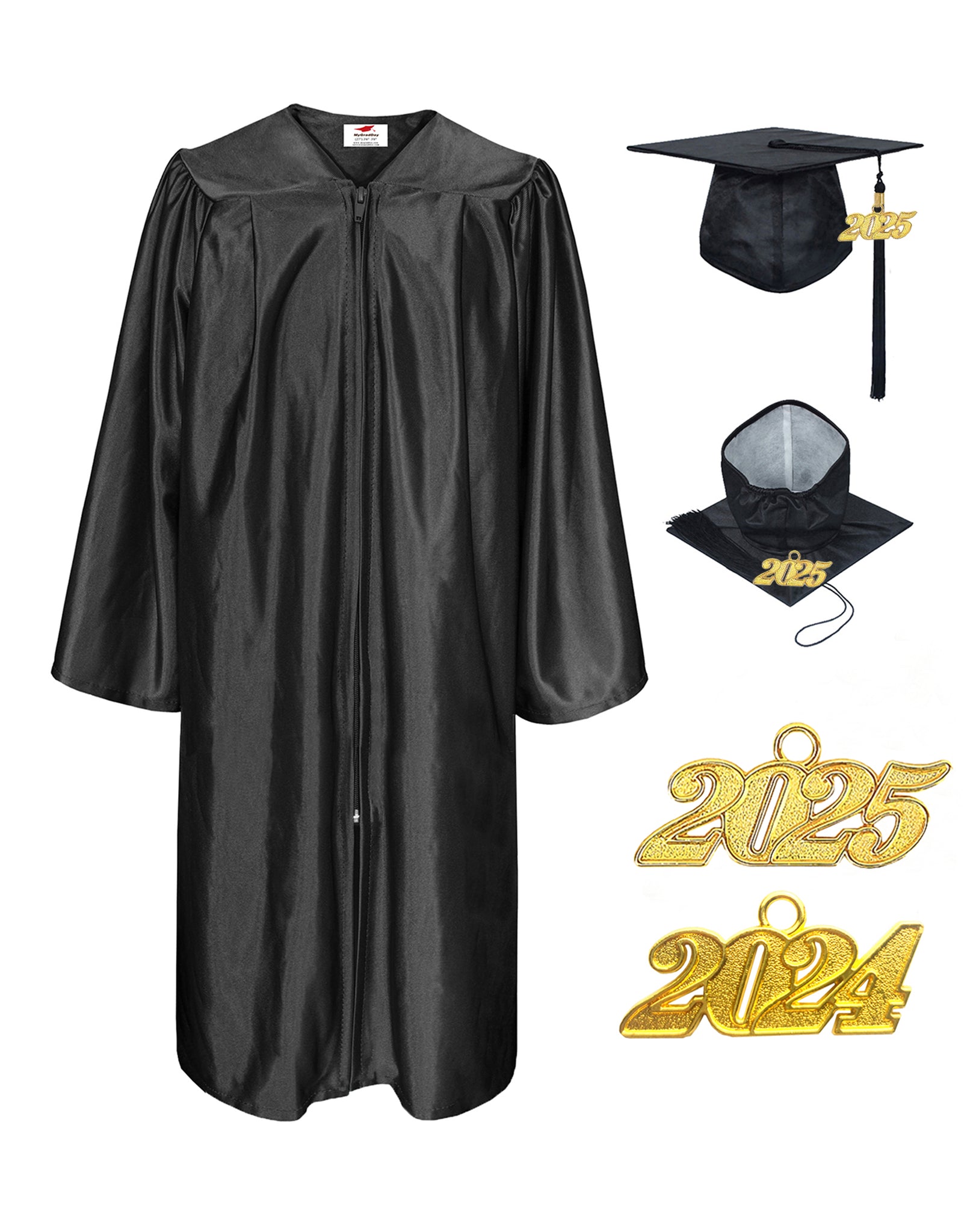 Unisex  Shiny Graduation Cap & Gown with Tassel 2025 Year Charm Rich Color