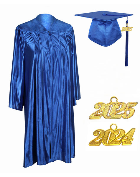 Unisex  Shiny Graduation Cap & Gown with Tassel 2025 Year Charm Rich Color