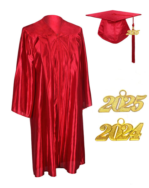 Unisex  Shiny Graduation Cap & Gown with Tassel 2025 Year Charm Rich Color