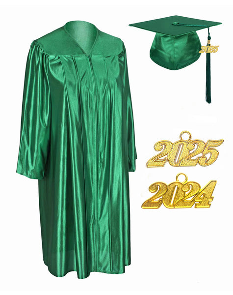 Unisex  Shiny Graduation Cap & Gown with Tassel 2025 Year Charm Rich Color