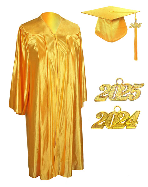 Unisex  Shiny Graduation Cap & Gown with Tassel 2025 Year Charm Rich Color