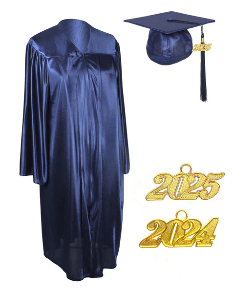 Unisex  Shiny Graduation Cap & Gown with Tassel 2025 Year Charm Rich Color