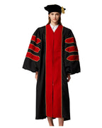 Deluxe Doctoral Graduation Gown with Gold Piping and Doctoral Tam Package (Red Velvet)