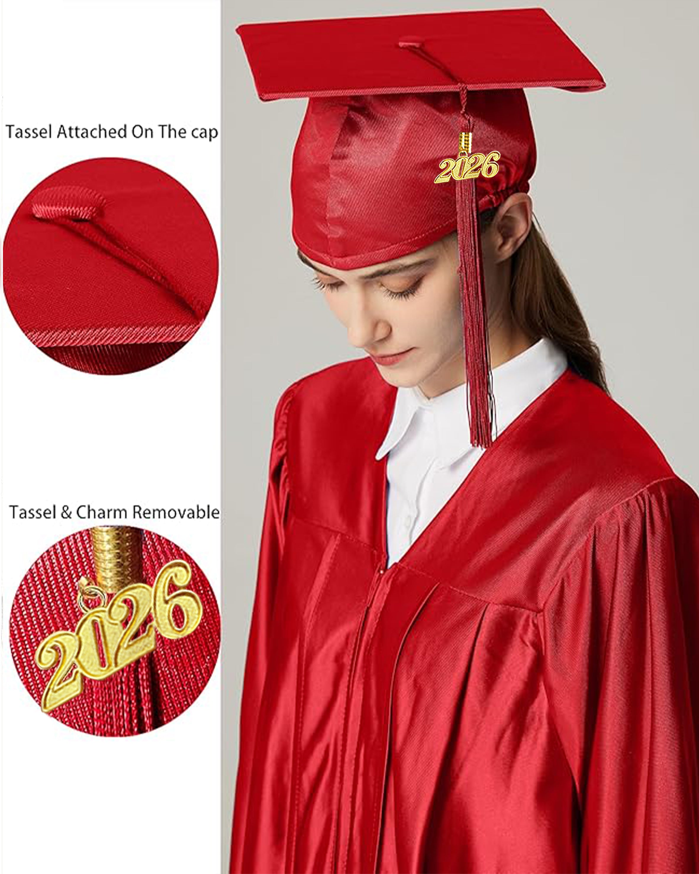 MyGradDay Unisex Adult Shiny Graduation Cap with Tassel 2026 Year Charm
