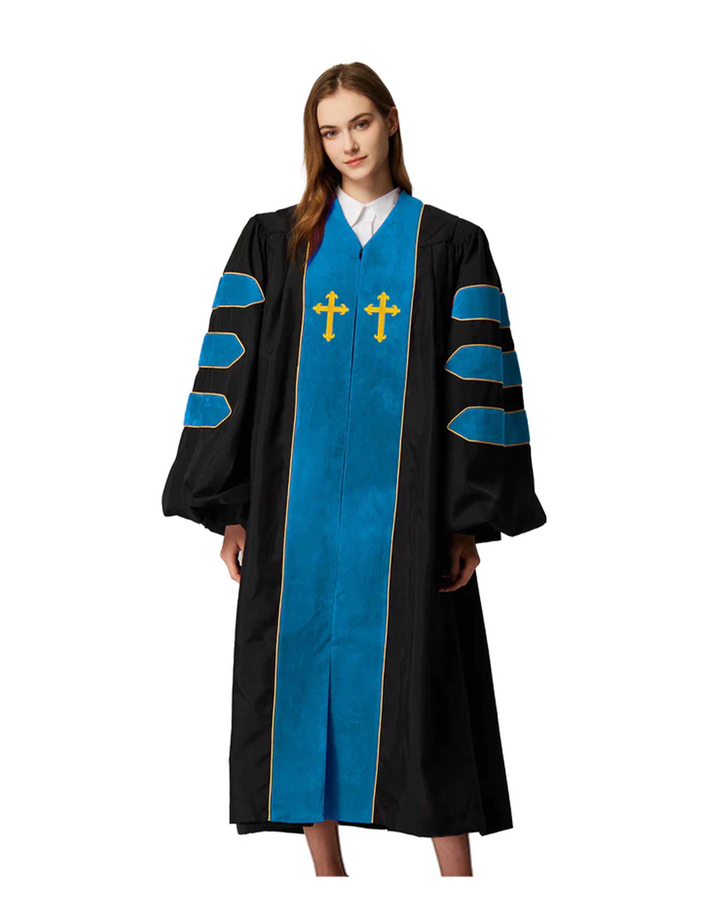 MyGradDay Unisex Deluxe Doctor of Divinity Clergy Robes  Doctorate pulpit robes with Gold Piping Available for Customization