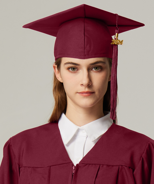 Unisex Adult Matte Graduation Cap with Graduation Tassel Charm 2024（Maroon）