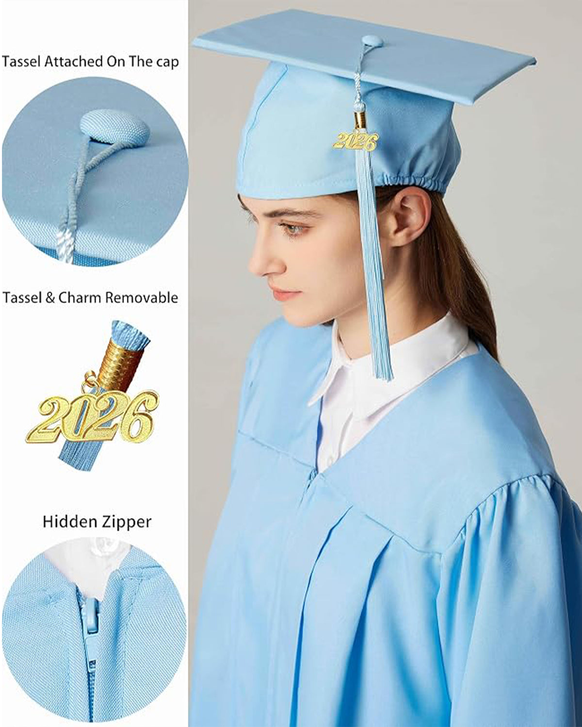 MyGradDay Unisex Matte Graduation Cap and Gown 2026 Set with Tassel Honor Cord Graduation Stoles
