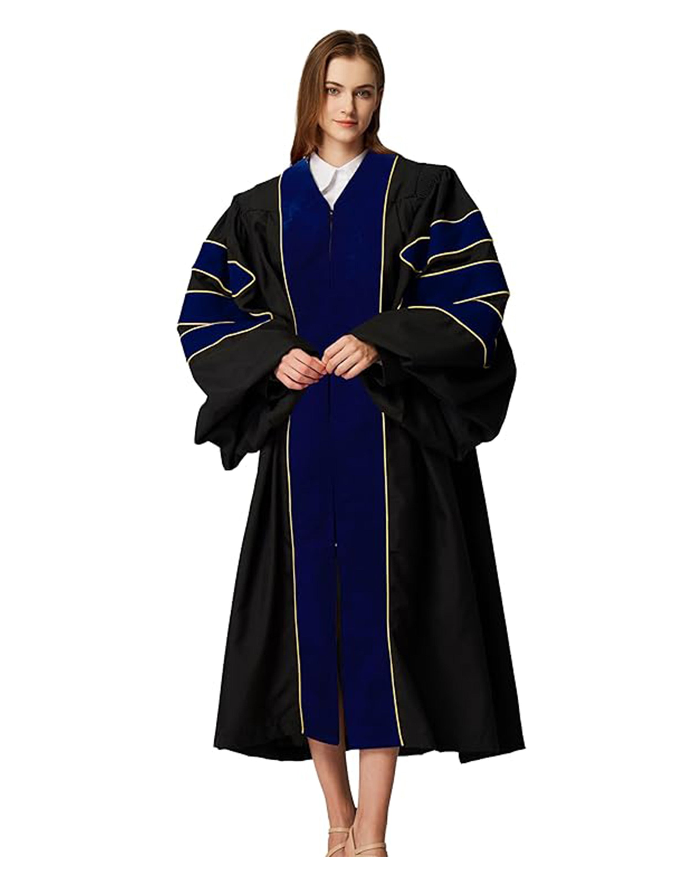Deluxe Doctoral Graduation Gown|Graduation Regalia|PHD Gown with Gold Piping