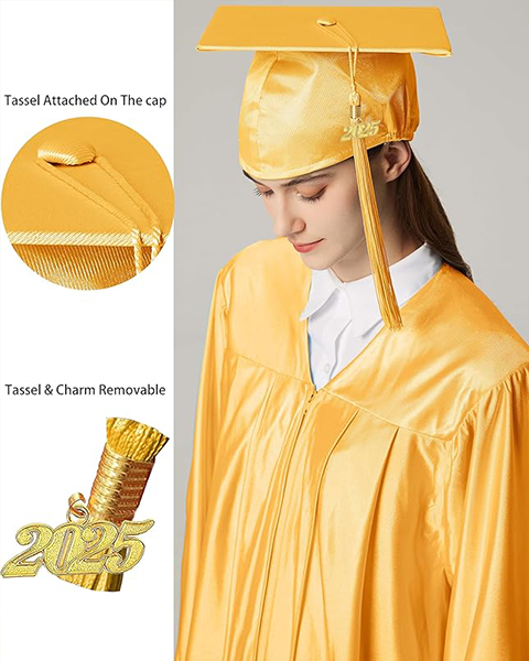 MyGradDay Unisex Adult Shiny Graduation Cap with 2024+2025 Tassel Year Charm