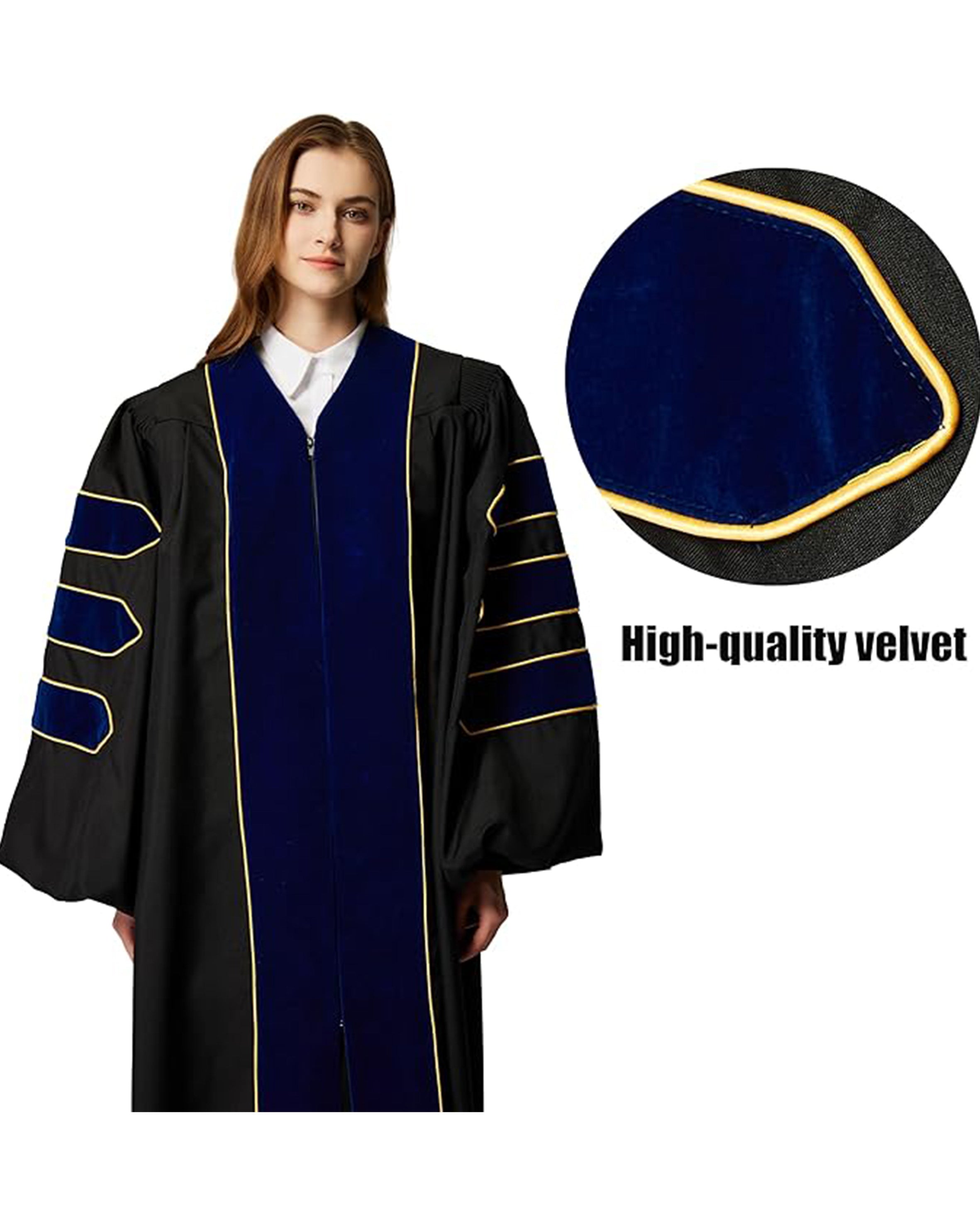 Deluxe Doctoral Graduation Gown|Graduation Regalia|PHD Gown with Gold Piping